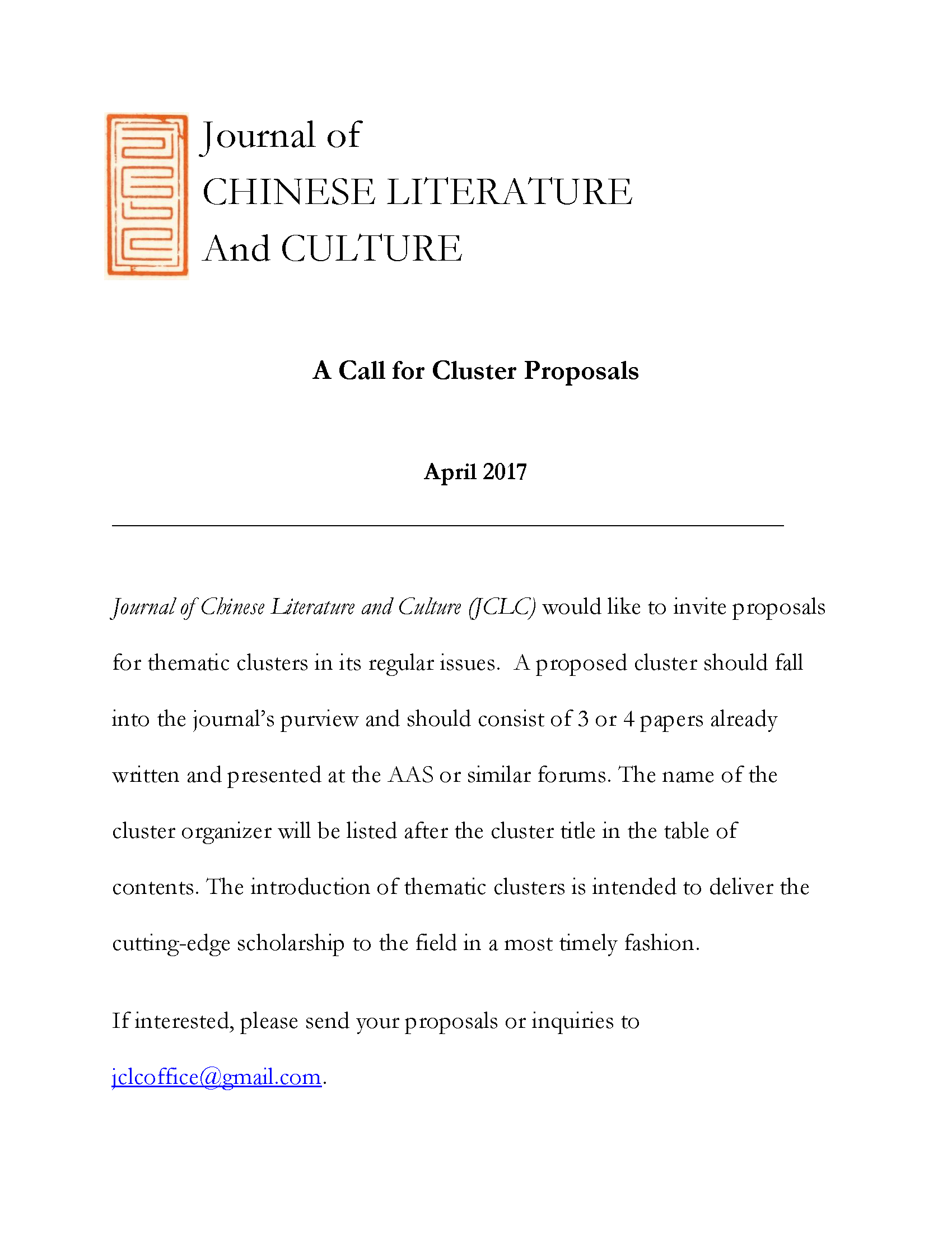 CFP: A Call for Clusters Proposals for JCLC